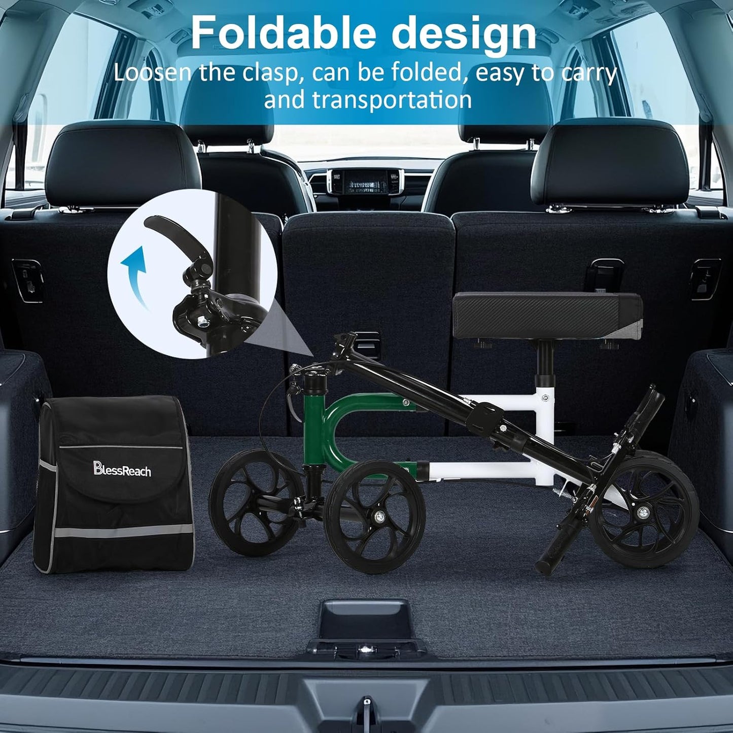 Knee Scooter Steerable Knee Walker for Foot Injuries Compact Crutch Alternative with Dual Braking System (Green)