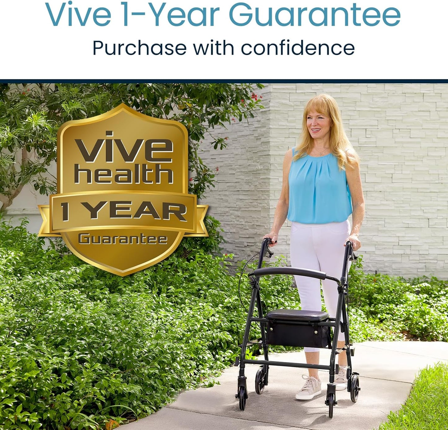 Vive Mobility Steel Rollator Walker with Seat - Foldable, Narrow, Rolling Senior Walker for Small Spaces - 4 Wheel Lightweight Adult Easy Drive with Underseat Storage, Adjustable Height (Black)