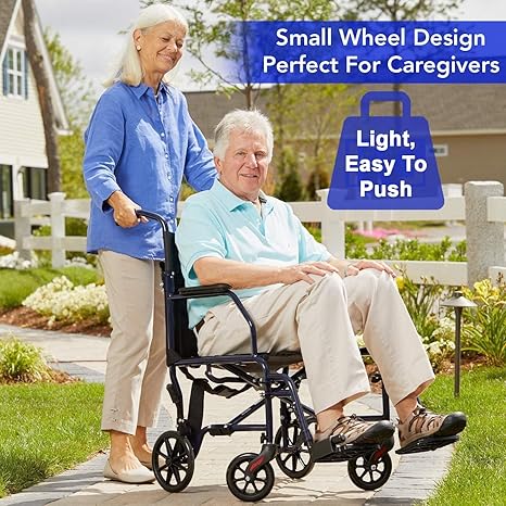 Wheelchair With 19 inch Seat, Folding Transport Chair with Foot Rests, Foldable Lightweight Wheelchair Foldable for Storage and Travel