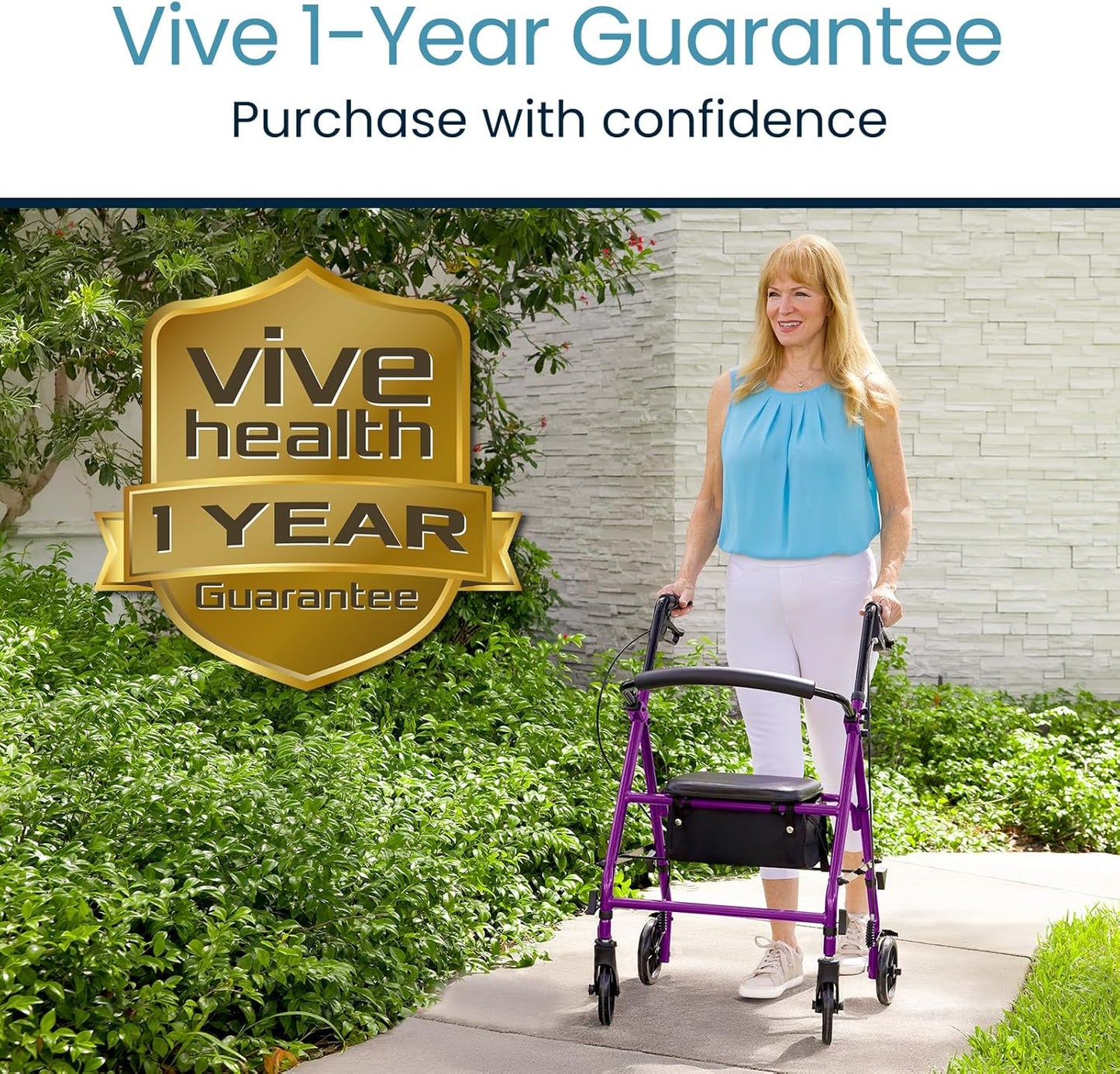 Vive Mobility Steel Rollator Walker with Seat - Foldable, Narrow, Rolling Senior Walker for Small Spaces - 4 Wheel Lightweight Adult Easy Drive with Underseat Storage, Adjustable Height (Purple)