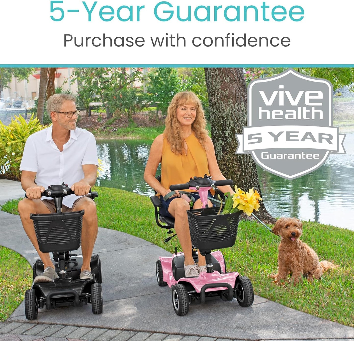Vive 4 Wheel Mobility Scooter - Electric Powered Wheelchair Device - Compact Heavy Duty Mobile for Travel, Adults, Elderly - Long Range Power Extended Battery with Charger Included (Limited Edition)