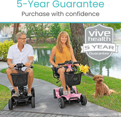 Vive 4 Wheel Mobility Scooter - Electric Powered Wheelchair Device - Compact Heavy Duty Mobile for Travel, Adults, Elderly - Long Range Power Extended Battery with Charger Included (Limited Edition)