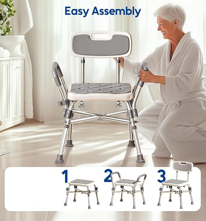Shower Chair with Arms and Back, 550lbs Heavy Duty, Height Adjustable,- Bathtub Shower Seat Bench Stool for Inside Shower for Elderly & Disabled, Rectangular