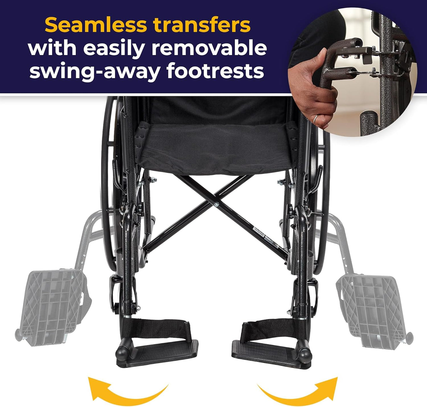 Folding Transport Wheelchair with Full Arms and Removable Swing-Away Footrest, Black