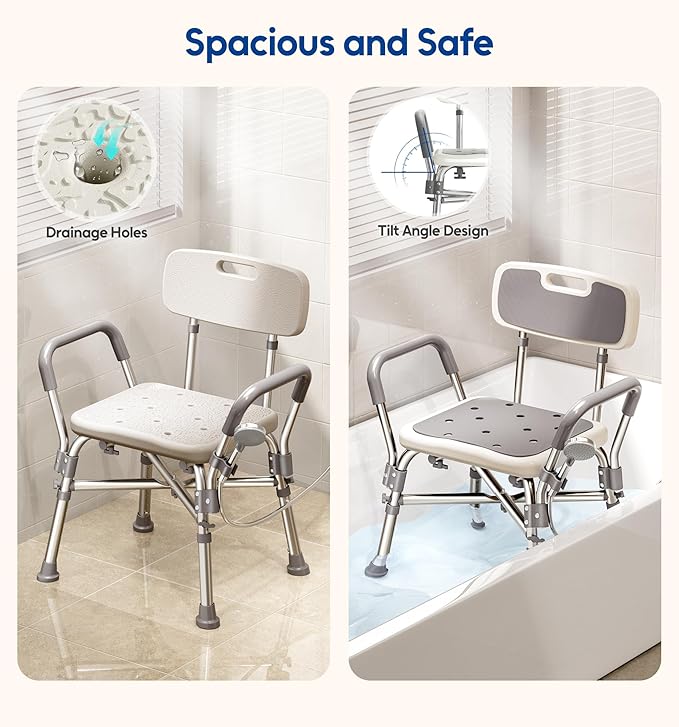 Shower Chair with Arms and Back, 550lbs Heavy Duty, Height Adjustable,- Bathtub Shower Seat Bench Stool for Inside Shower for Elderly & Disabled, Rectangular