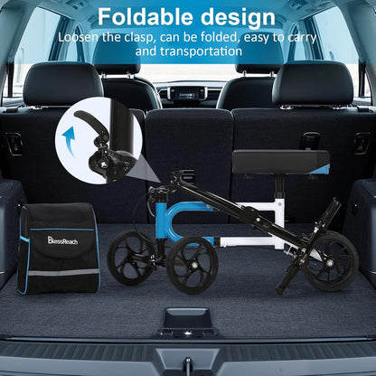 Knee Scooter，Knee Scooter for Adults for Foot Surgery，Steerable Knee Walker for Foot Injuries Compact Crutch Alternative with Dual Braking System (Blue)