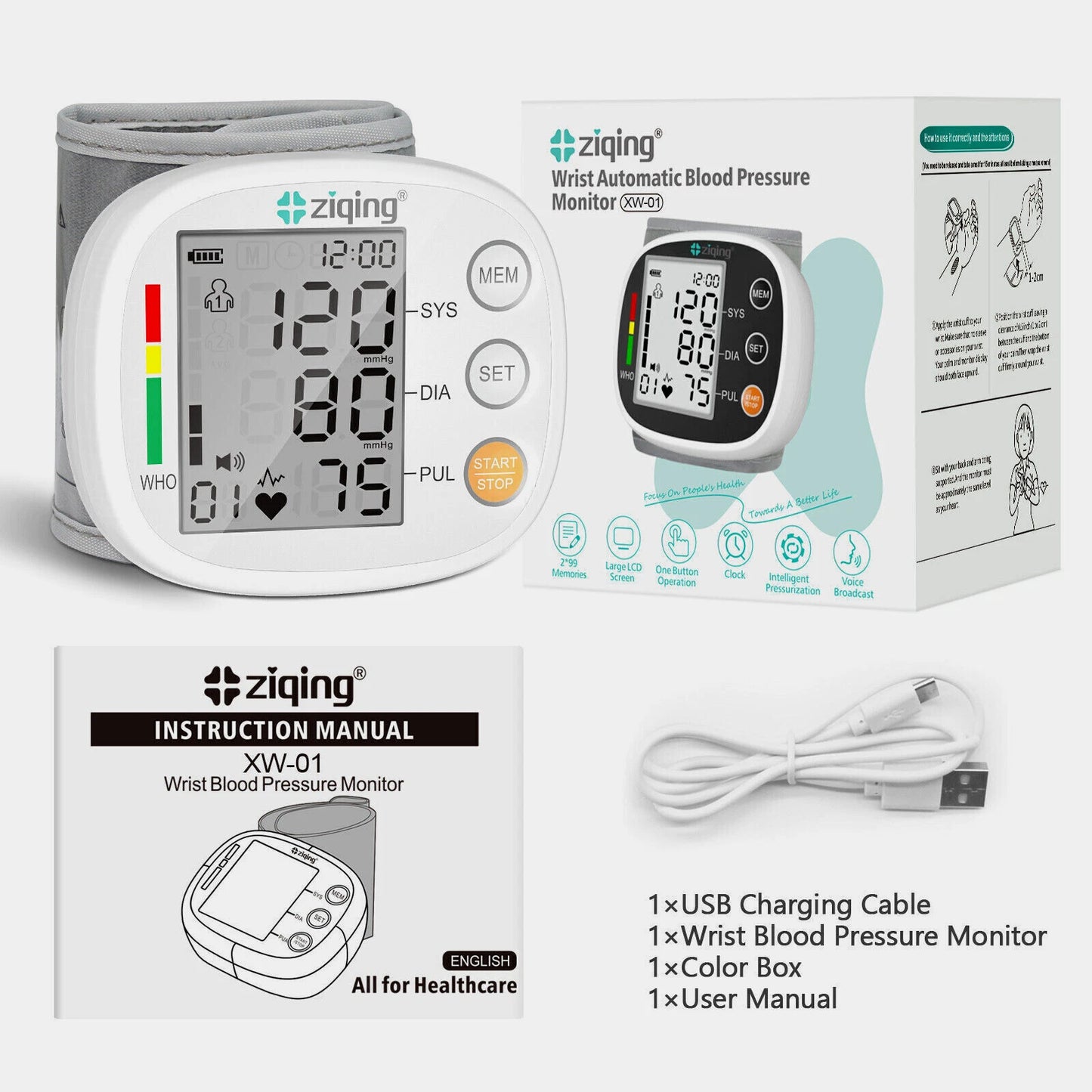 Digital Wrist Blood Pressure Monitor Automatic BP Cuff Heart Rate Machine