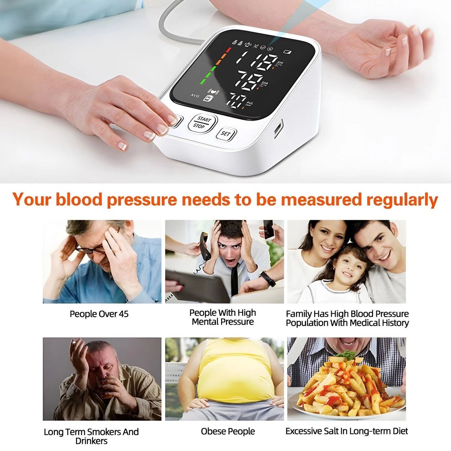 LED Digital Blood Pressure Monitor Upper Arm Heart Rate Monitor & BP Large Cuff