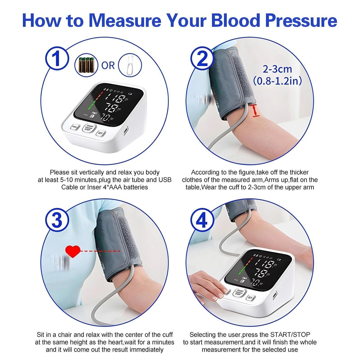 LED Digital Blood Pressure Monitor Upper Arm Heart Rate Monitor & BP Large Cuff