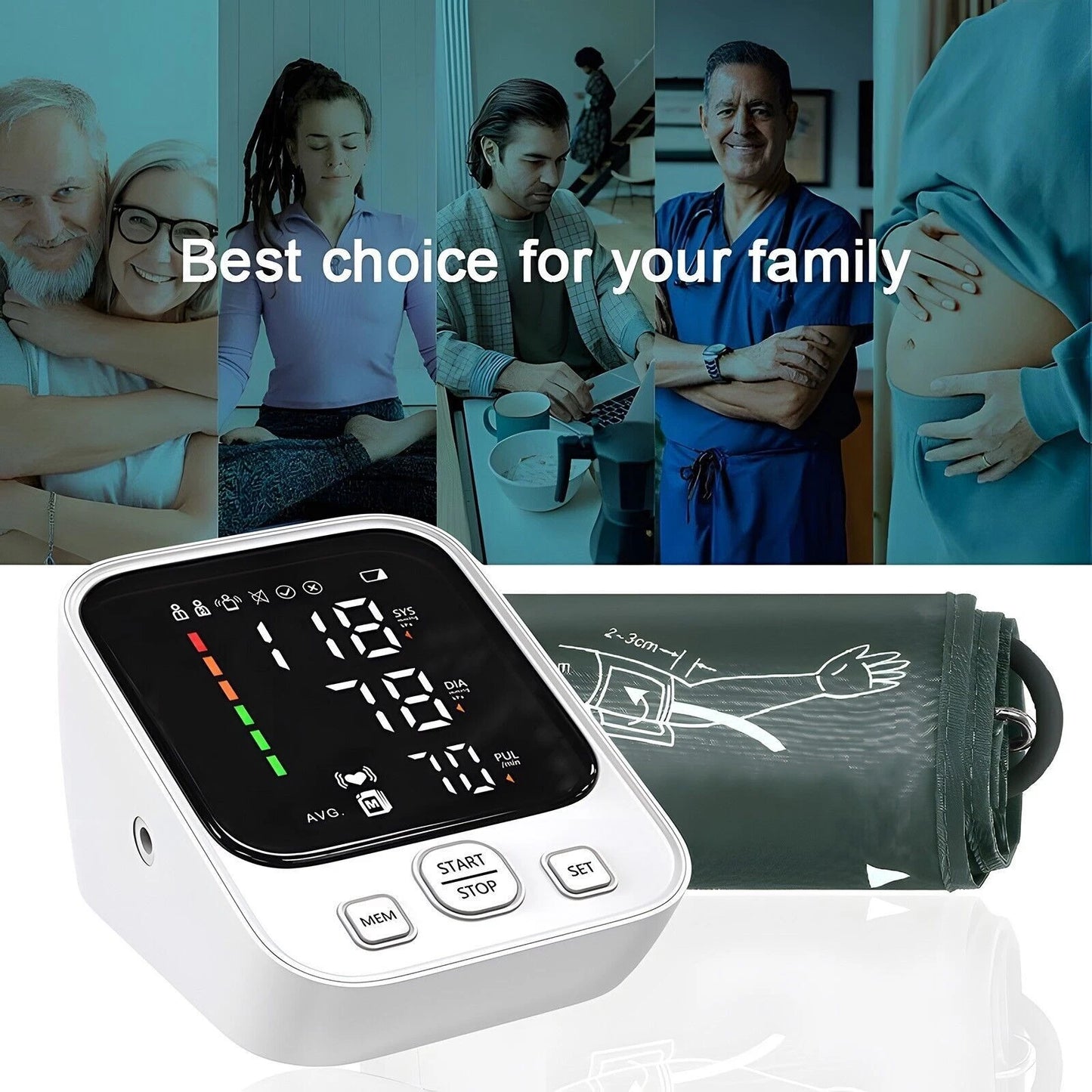 LED Digital Blood Pressure Monitor Upper Arm Heart Rate Monitor & BP Large Cuff