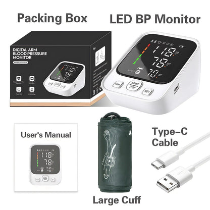 LED Digital Blood Pressure Monitor Upper Arm Heart Rate Monitor & BP Large Cuff