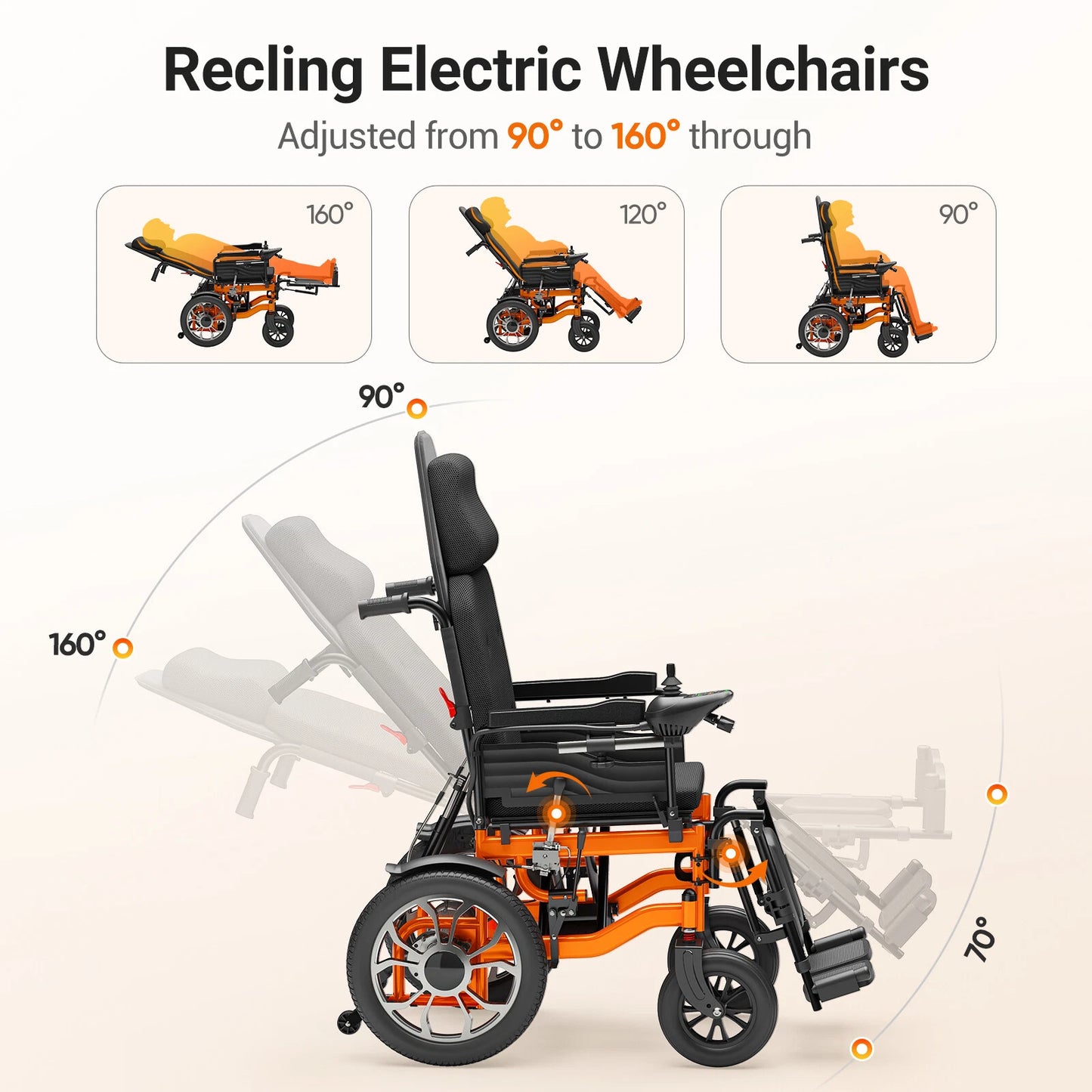 Electric Wheelchair Adults Reclining Foldable Lightweight Mobility Aid Motorized