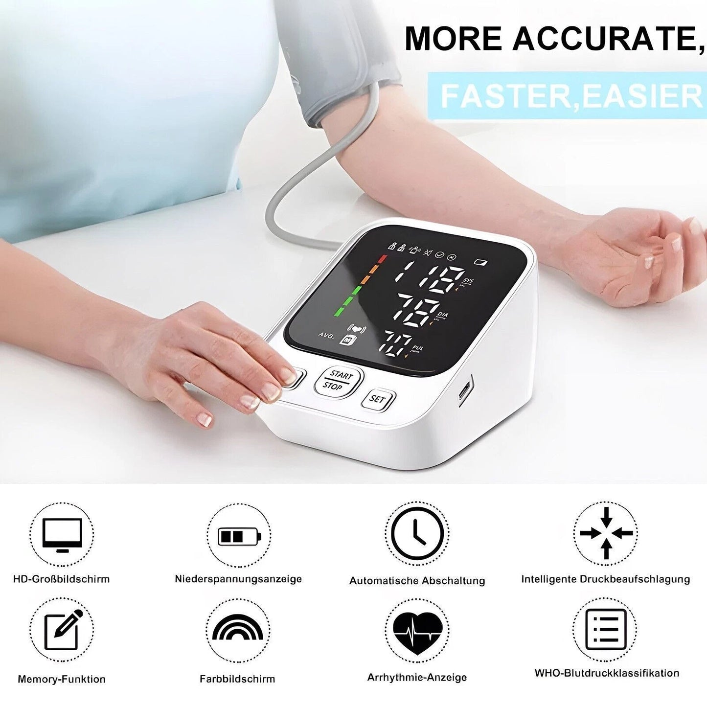 LED Digital Blood Pressure Monitor Upper Arm Heart Rate Monitor & BP Large Cuff