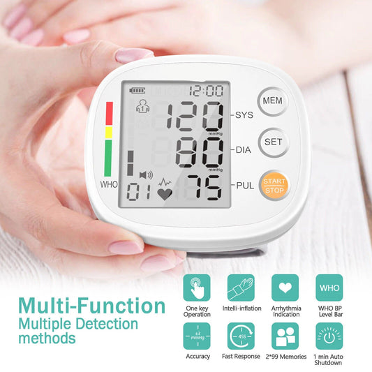 Automatic Digital Wrist BP Monitor – Compact Blood Pressure & Heart Rate Machine