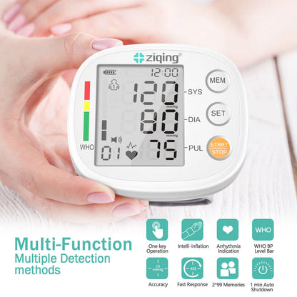 Digital Wrist Blood Pressure Monitor Automatic BP Cuff Heart Rate Machine