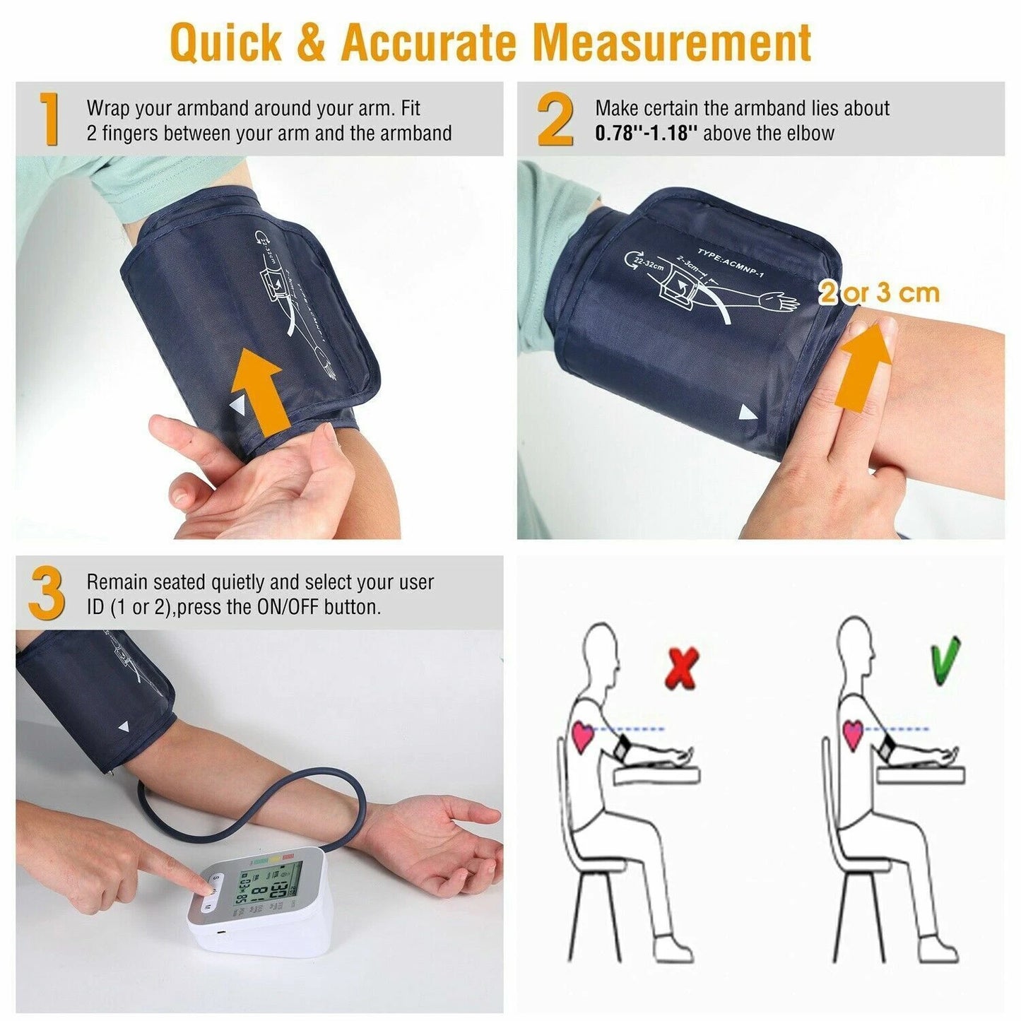 Arm Blood Pressure Monitor Digital BP Cuff Upper Arm Automatic Machine US