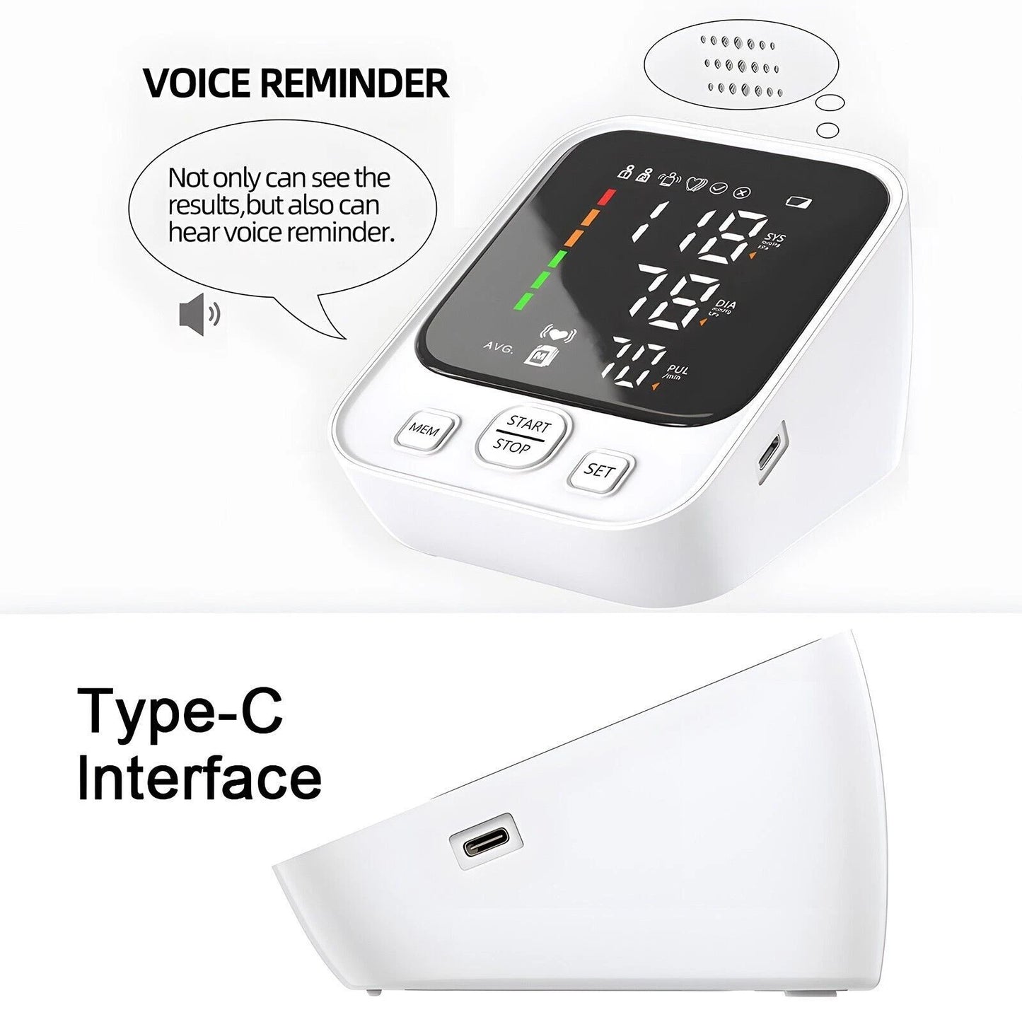 LED Digital Blood Pressure Monitor Upper Arm Heart Rate Monitor & BP Large Cuff