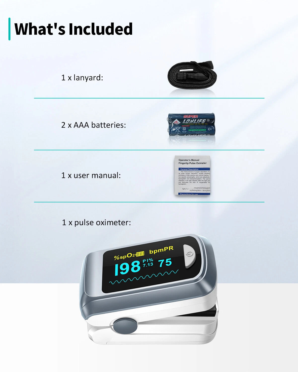 Oximeter Pulse Fingertip SpO2 Heart Rate Monitor Blood Oxygen Saturation Monitor