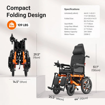 Electric Wheelchair Adults Reclining Foldable Lightweight Mobility Aid Motorized