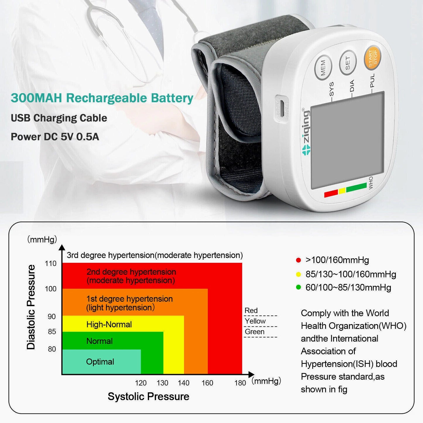 Digital Wrist Blood Pressure Monitor Automatic BP Cuff Heart Rate Machine