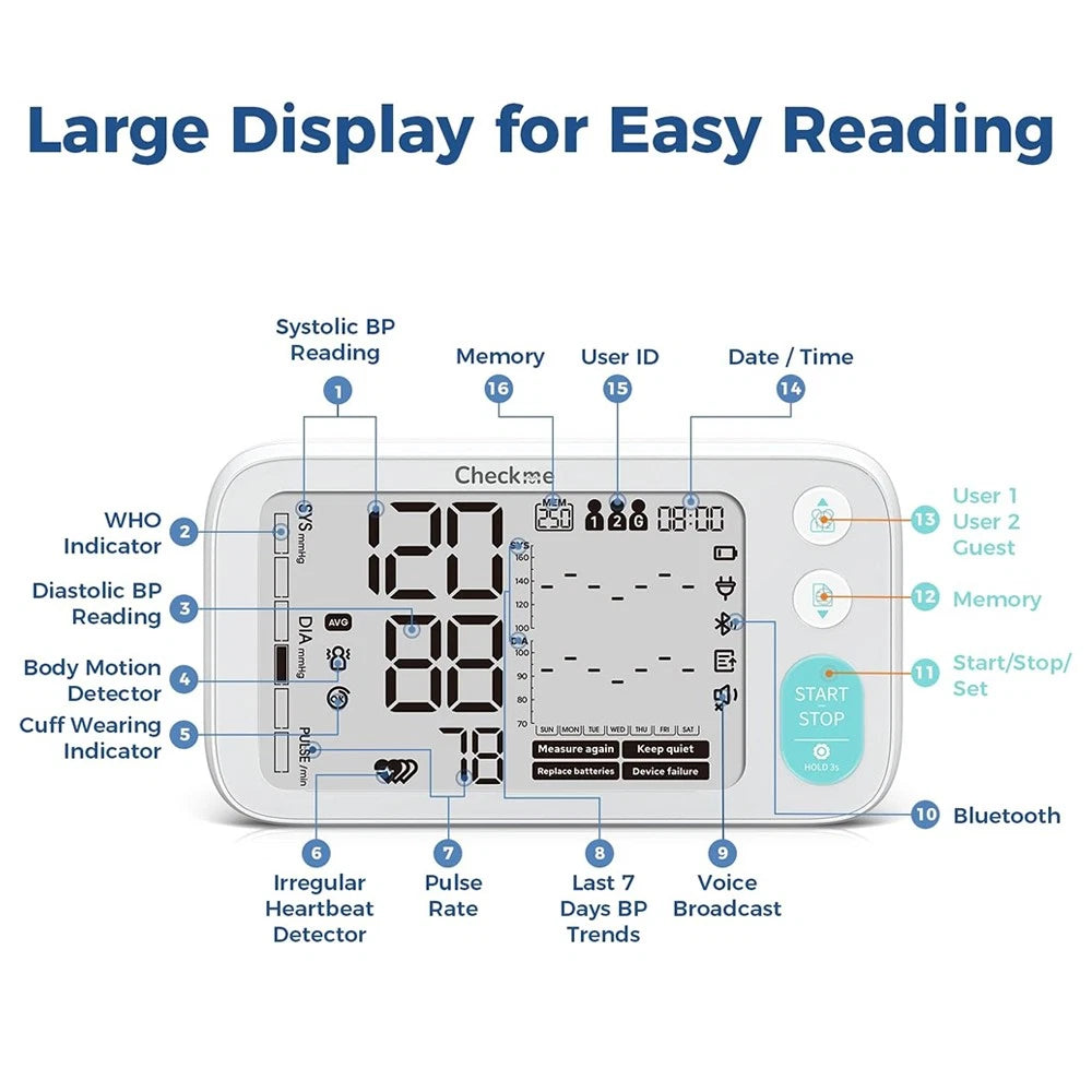 Bluetooth Upper Arm Blood Pressure Monitor – Automatic BP Machine with 7-Day BP Tracking