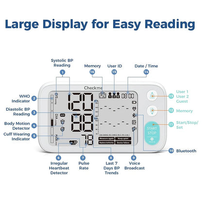 Bluetooth Upper Arm Blood Pressure Monitor – Automatic BP Machine with 7-Day BP Tracking