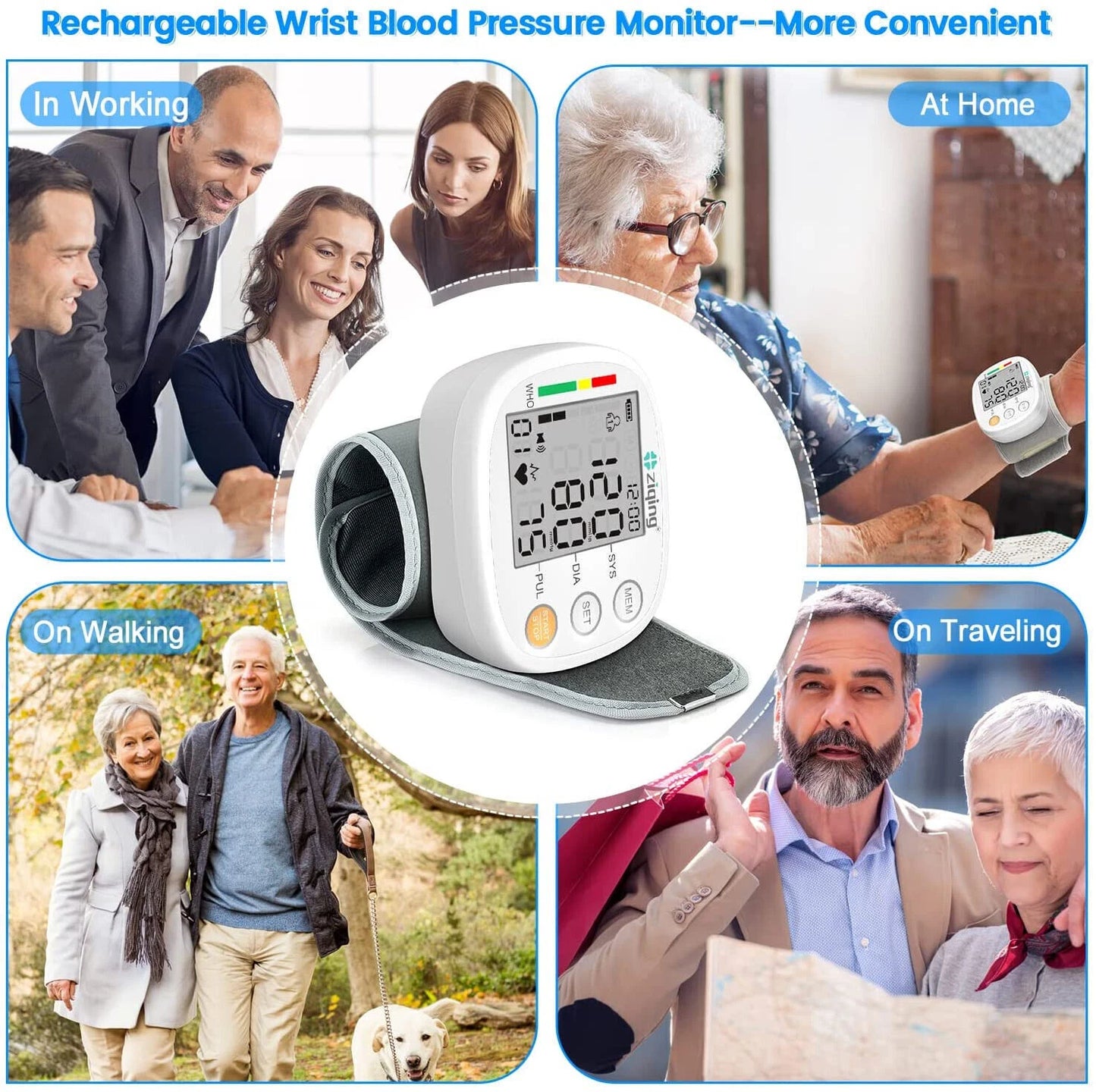 Digital Wrist Blood Pressure Monitor Automatic BP Cuff Heart Rate Machine