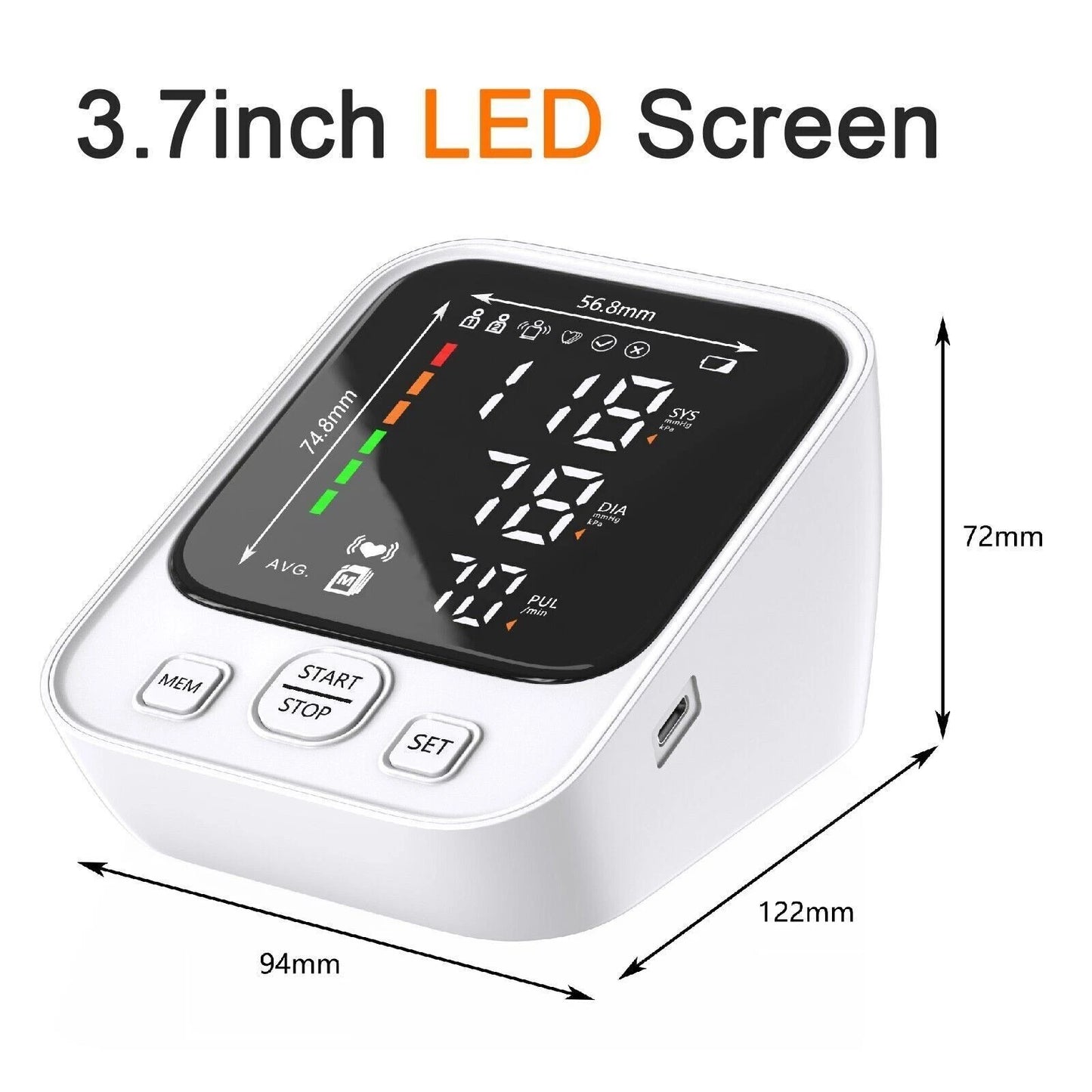 LED Digital Blood Pressure Monitor Upper Arm Heart Rate Monitor & BP Large Cuff