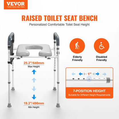 Raised Toilet Seat 19.3"-25.2" 350 lbs Universal Toilet Riser for Elderly